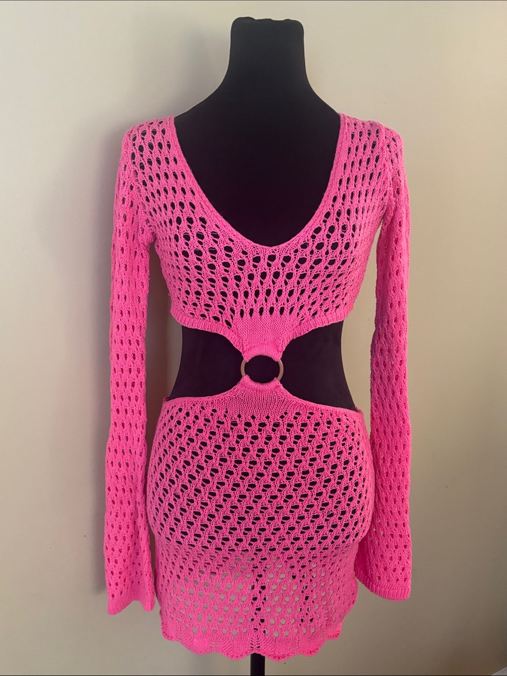 EGO US pink crochet knit bikini cover up mini dress